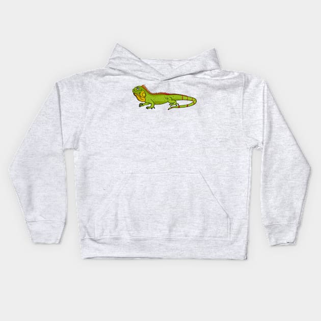 Happy green iguana cartoon illustration Kids Hoodie by Cartoons of fun